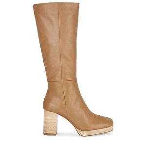 Song of Style NEW Nineties Boots Square Toe Tan Leather Wooden Heel 7.5